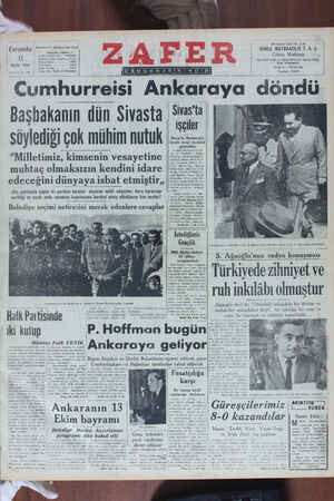    Çırmınhn li Ü EKİM 1950 | ( Sivas'ta | işçiler Bayar'la Menderes'e || Başbakanın dün Sıvasta söylediği çok mühim nutuk...