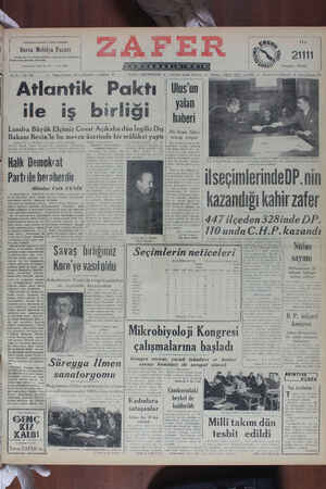 Zafer Gazetesi 19 Ekim 1950 kapağı
