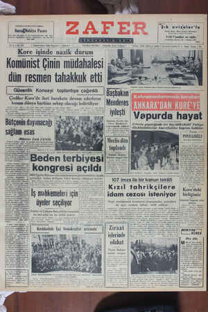 Zafer Gazetesi 7 Kasım 1950 kapağı