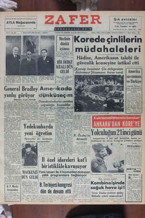 Zafer Gazetesi 9 Kasım 1950 kapağı
