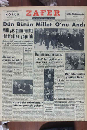 Zafer Gazetesi 11 Kasım 1950 kapağı