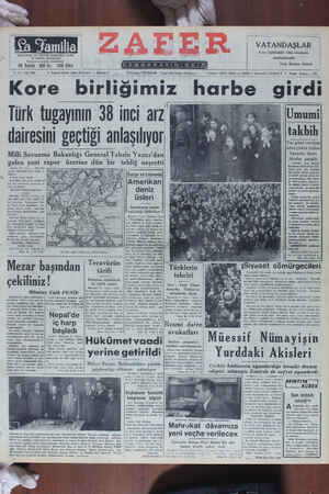 Zafer Gazetesi 12 Kasım 1950 kapağı
