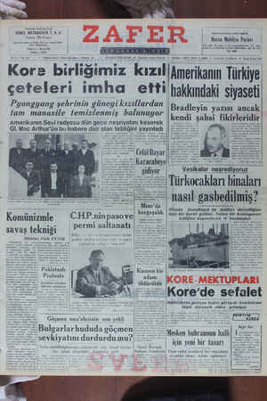 Zafer Gazetesi 19 Kasım 1950 kapağı