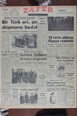 Zafer Gazetesi 14 Aralık 1950 kapağı