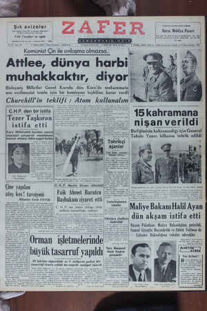 Zafer Gazetesi 15 Aralık 1950 kapağı
