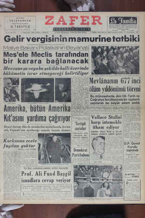 Zafer Gazetesi 18 Aralık 1950 kapağı