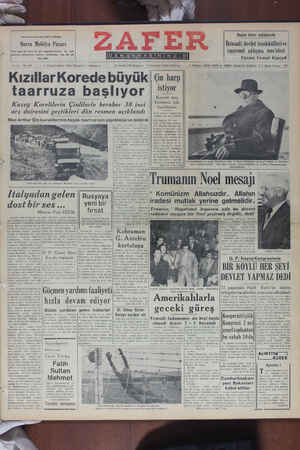 Zafer Gazetesi 25 Aralık 1950 kapağı