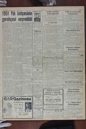  25/12/1950 c ZAPER Sayfar 5 1951 Yılı hütçâsiiıin Si | . batarlından — “kutmlordin gerekçesı neşredildi. Böm önetim Giderleri