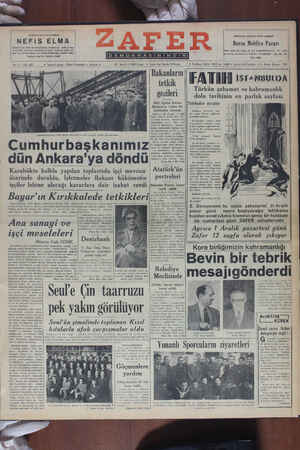 Zafer Gazetesi 29 Aralık 1950 kapağı
