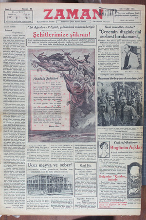 Zaman Gazetesi 4 Eylül 1934 kapağı