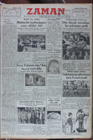 Zaman Gazetesi 22 Eylül 1934 kapağı