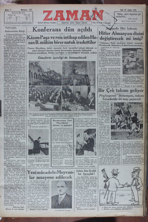 Zaman Gazetesi 25 Eylül 1934 kapağı