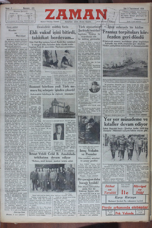 Zaman Gazetesi 9 Ekim 1934 kapağı