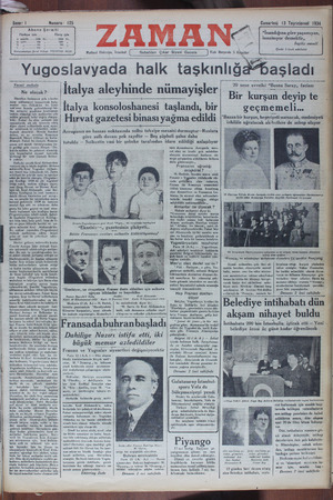 Zaman Gazetesi 13 Ekim 1934 kapağı