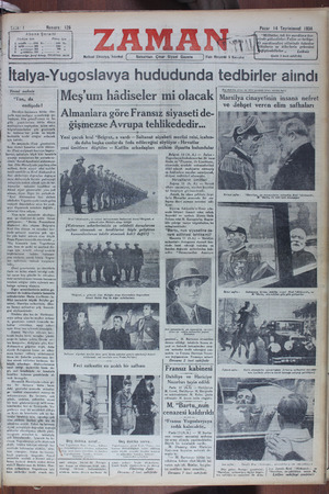 Zaman Gazetesi 14 Ekim 1934 kapağı