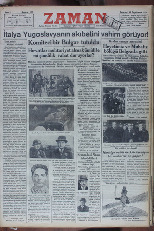 Zaman Gazetesi 15 Ekim 1934 kapağı