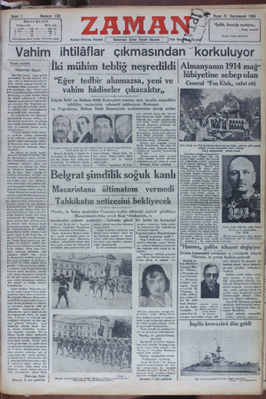 Zaman Gazetesi 21 Ekim 1934 kapağı