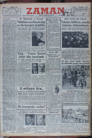 Zaman Gazetesi 11 Kasım 1934 kapağı