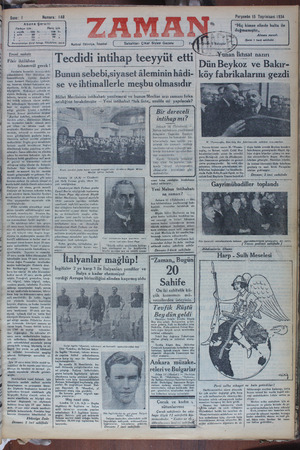 Zaman Gazetesi 15 Kasım 1934 kapağı