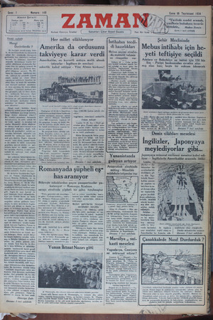Zaman Gazetesi 16 Kasım 1934 kapağı
