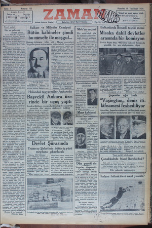 Zaman Gazetesi 19 Kasım 1934 kapağı