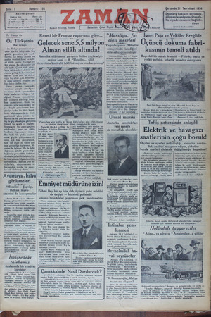Zaman Gazetesi 21 Kasım 1934 kapağı