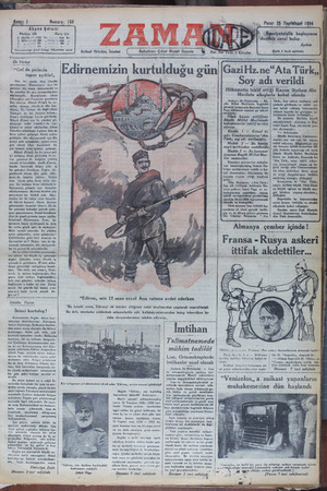 Zaman Gazetesi 25 Kasım 1934 kapağı