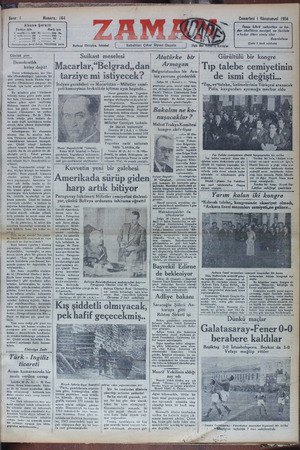 Zaman Gazetesi 1 Aralık 1934 kapağı