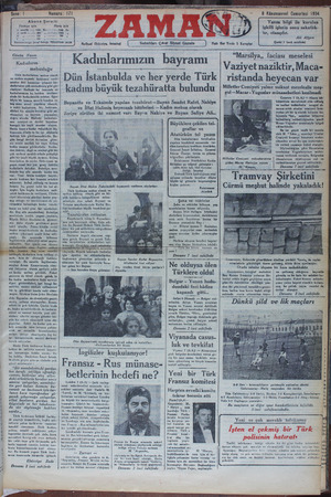 Zaman Gazetesi 8 Aralık 1934 kapağı