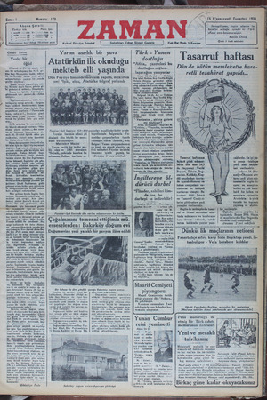 Zaman Gazetesi 15 Aralık 1934 kapağı