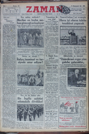 Zaman Gazetesi 18 Aralık 1934 kapağı
