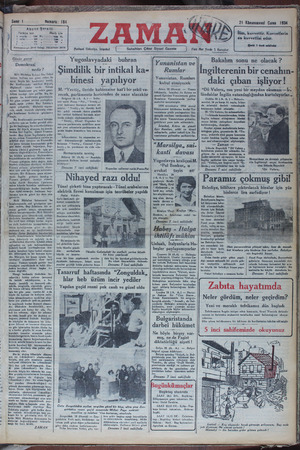 Zaman Gazetesi 21 Aralık 1934 kapağı