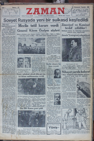 Zaman Gazetesi 24 Aralık 1934 kapağı