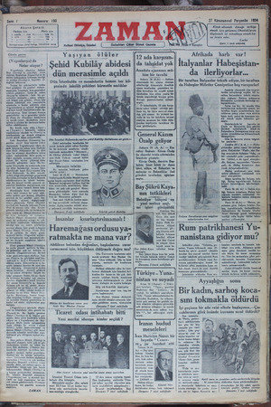 Zaman Gazetesi 27 Aralık 1934 kapağı