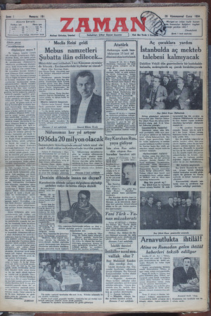 Zaman Gazetesi 28 Aralık 1934 kapağı