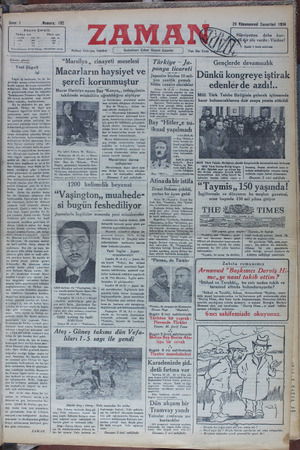 Zaman Gazetesi 29 Aralık 1934 kapağı