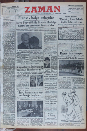 Zaman Gazetesi 9 Ocak 1935 kapağı