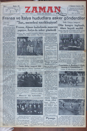 Zaman Gazetesi 12 Ocak 1935 kapağı