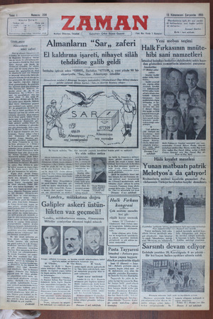 Zaman Gazetesi 16 Ocak 1935 kapağı
