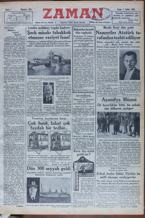 Zaman Gazetesi 1 Şubat 1935 kapağı