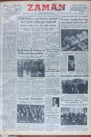 Zaman Gazetesi 2 Şubat 1935 kapağı