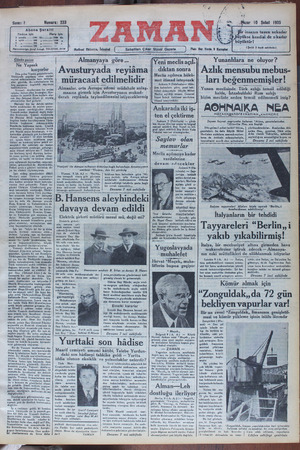 Zaman Gazetesi 10 Şubat 1935 kapağı