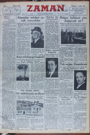 Zaman Gazetesi 11 Şubat 1935 kapağı