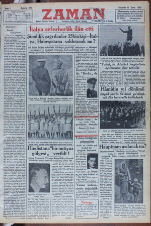 Zaman Gazetesi 13 Şubat 1935 kapağı