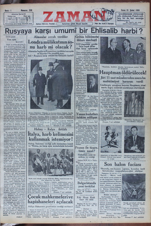Zaman Gazetesi 15 Şubat 1935 kapağı