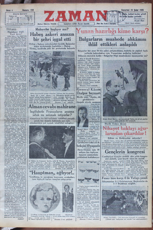 Zaman Gazetesi 16 Şubat 1935 kapağı