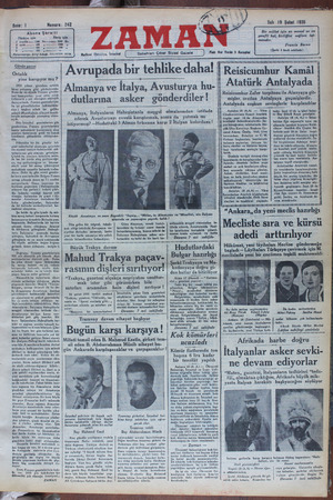 Zaman Gazetesi 19 Şubat 1935 kapağı