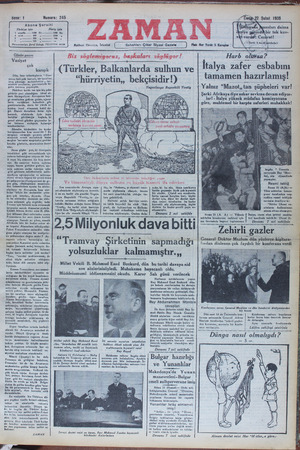 Zaman Gazetesi 22 Şubat 1935 kapağı
