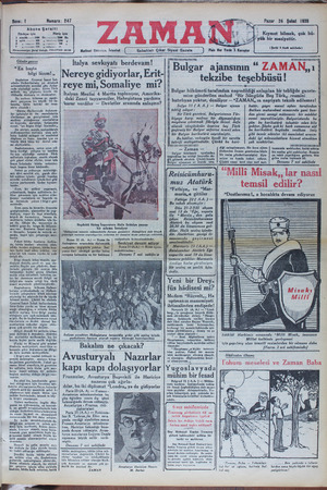 Zaman Gazetesi 24 Şubat 1935 kapağı