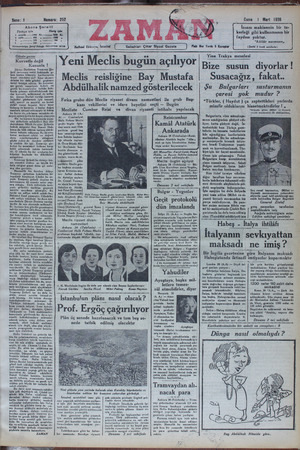 Zaman Gazetesi 1 Mart 1935 kapağı